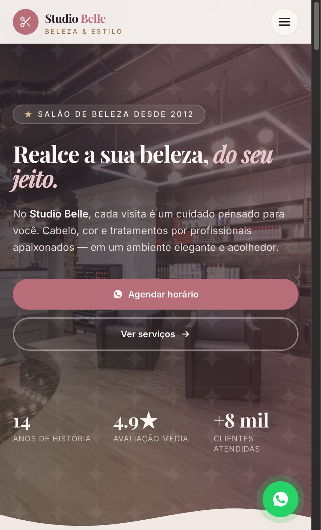 Prévia do site Studio Belle